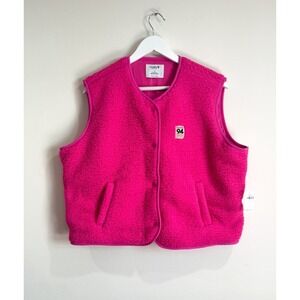 NWT Old Navy Sherpa Vest Flamingo Pink '94 Snap Front American Vintage Style S